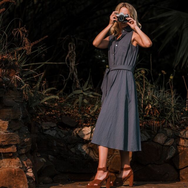 Vintage Cotton - Blue Slate / Customer Make by The Honey Guide Africa - Rustique Vintage Cotton - Blue Slate Dress - December 2023