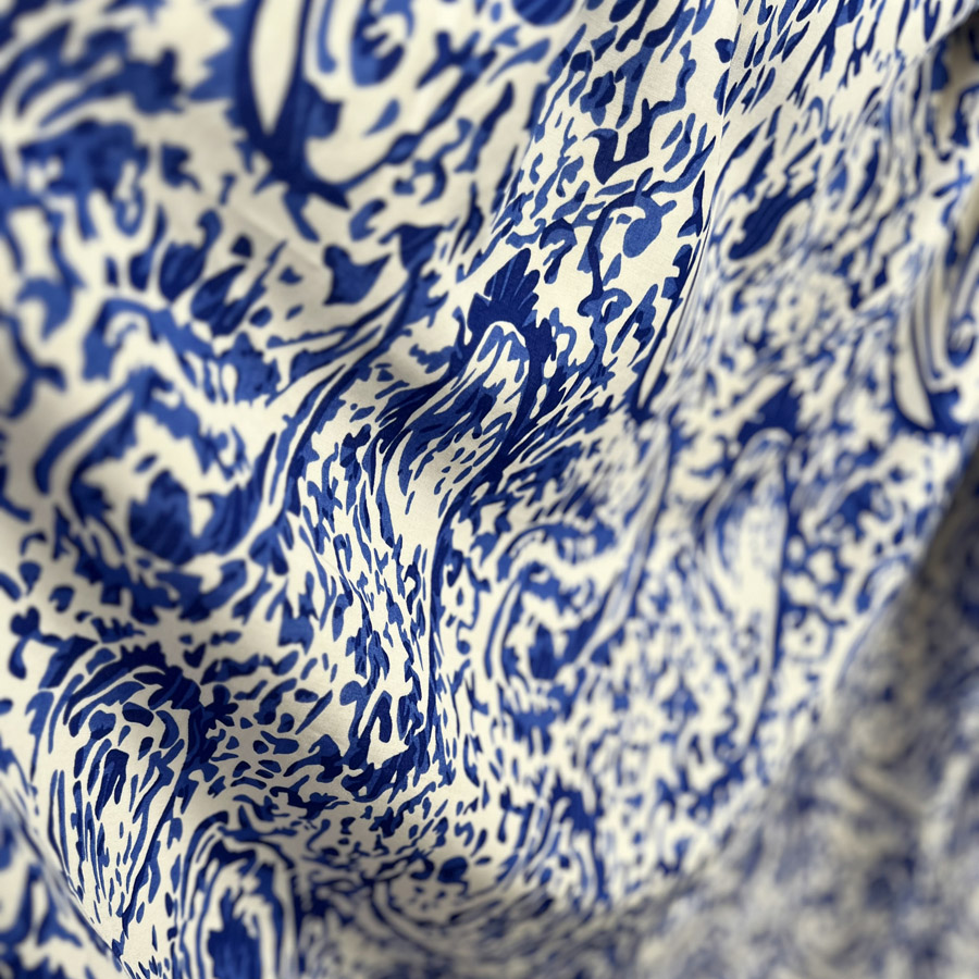 Blue Abstract Print Dess Fabric | Tencel Lawn - Waterfalls