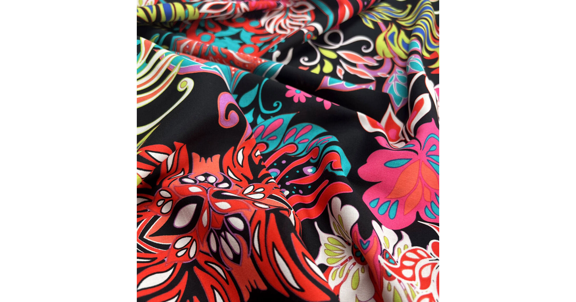 Rayon Cotton Floral Dress Fabric | Printed Voile - Lotus - Neon