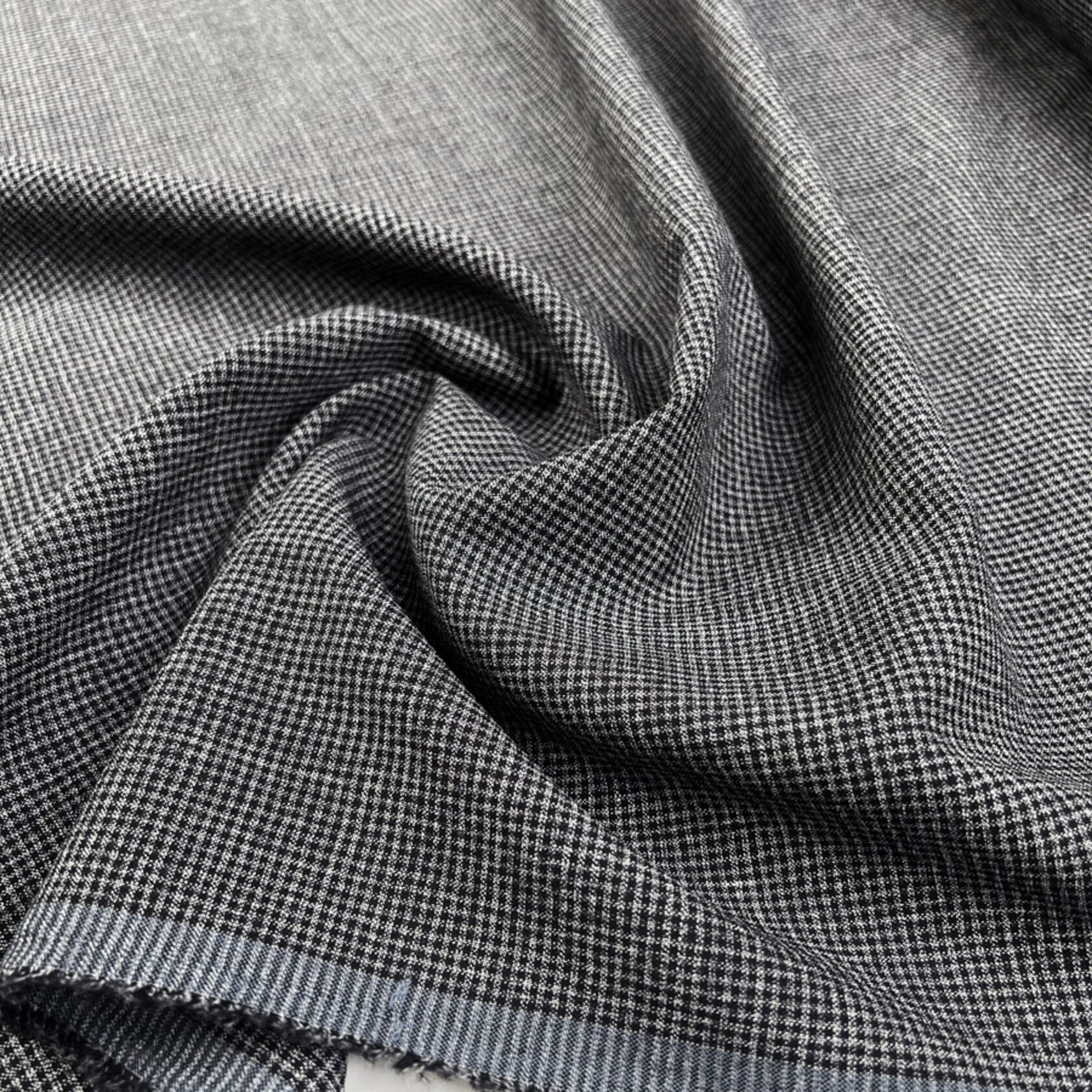 Italian Black Grey Fine Check Wool Shirt Fabric Tiny Tim Three