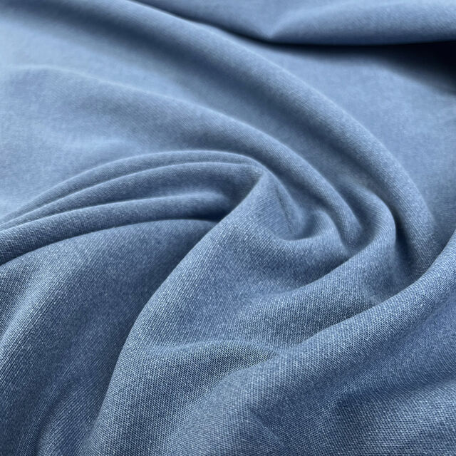 Cotton Polyester Jersey Fabric Denim Sweatshirt Mid Blue