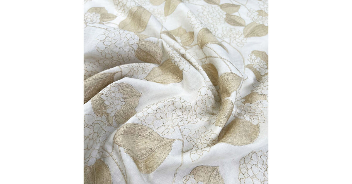 Cotton & Polyester Fabric | Embroidered Voile - Beige & Ivory