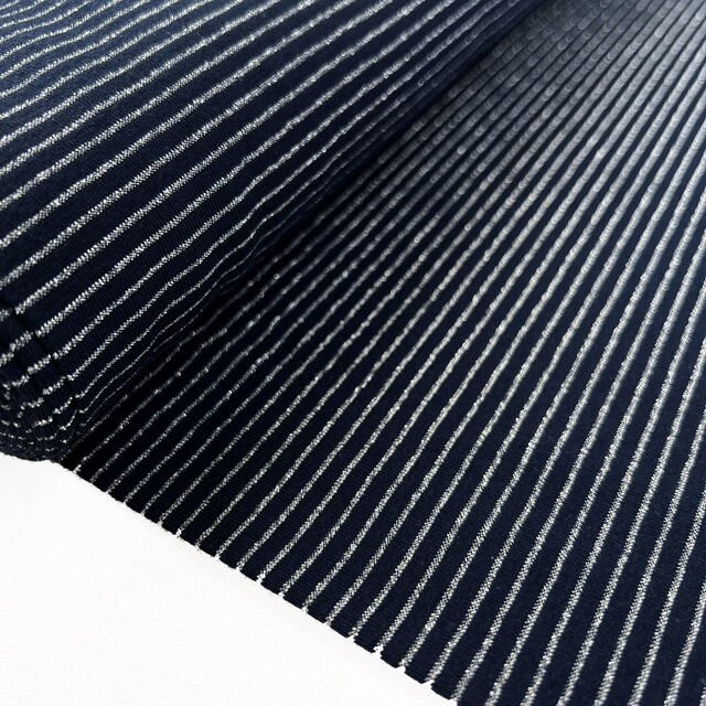 Cotton Silver Metallic Fabric Lurex Striped Jersey Navy
