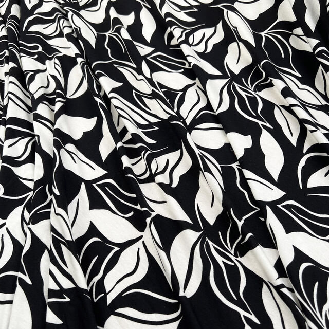 Viscose Jersey Black Ivory Floral Fabric Shadow Garden