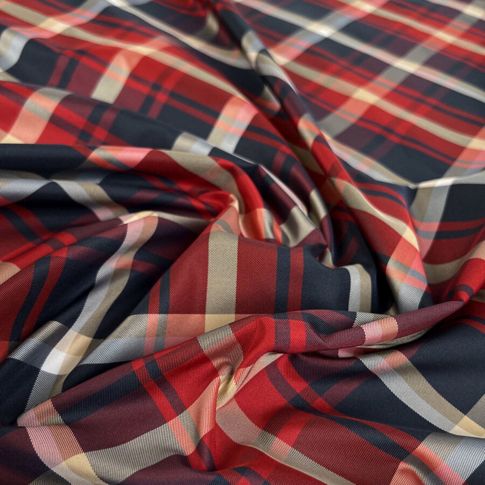 Navy Burgundy Check Lining Fabric Plaiding Along