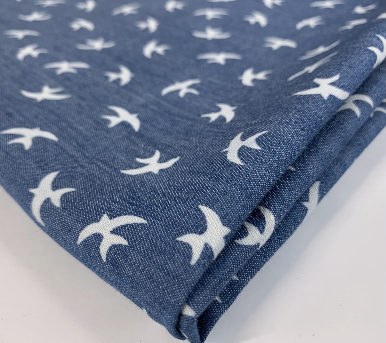 Printed Denim Chambray Fabric Mid Blue - Heavenly - Dove