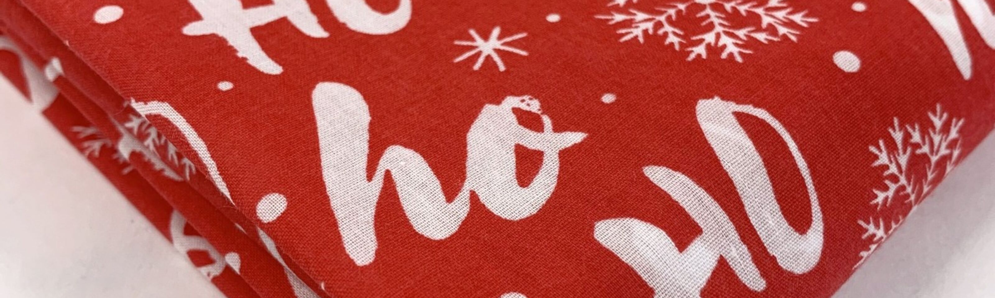 Christmas PolyCotton - Ho! Ho! Ho! - White Red - Fold