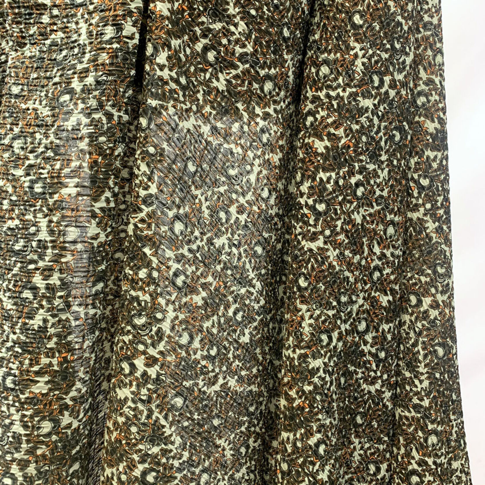 Green Floral Pleated Polyester Dress Fabric Zara