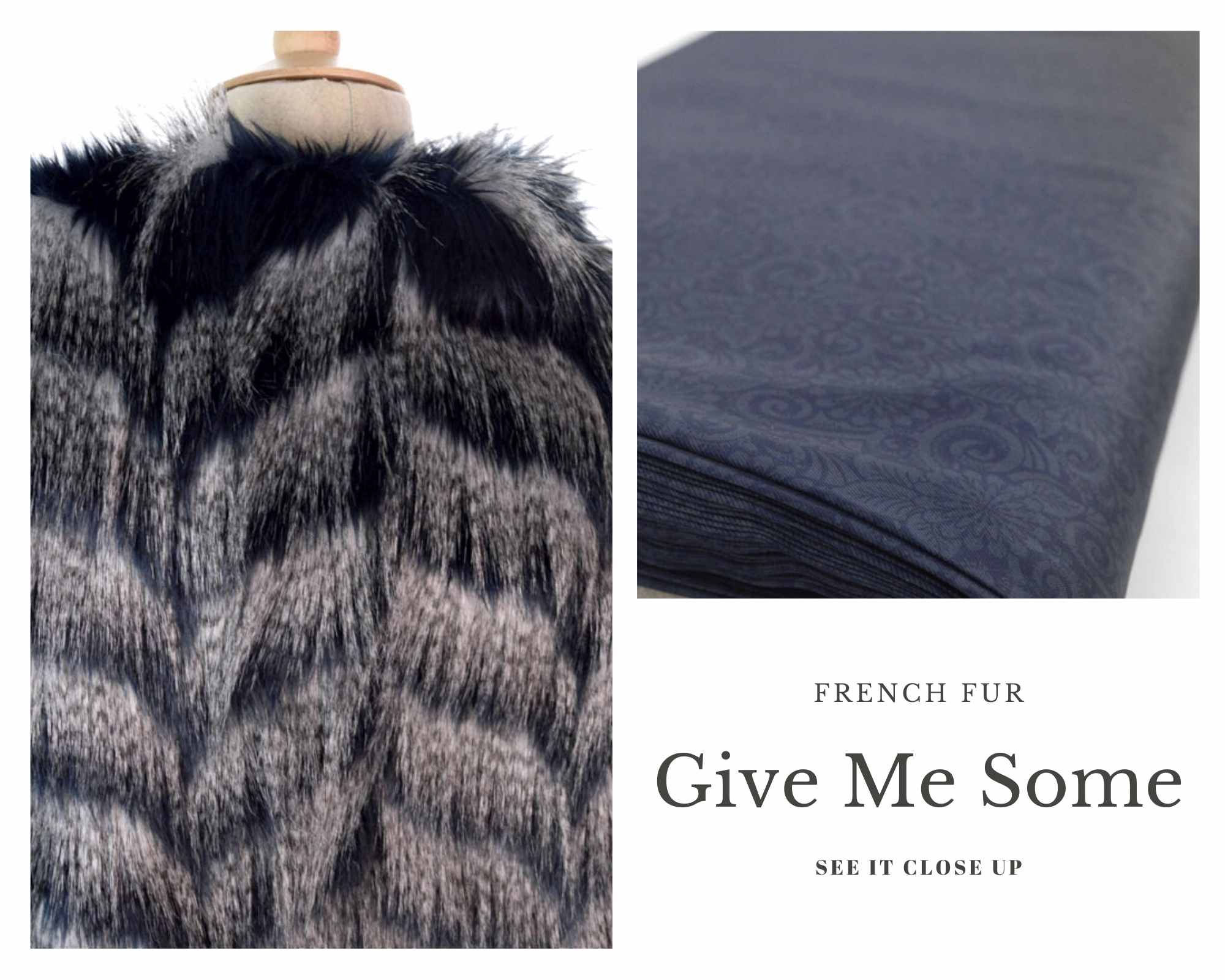 Coating Fabrics - Product Give Me Some - Navy and Ivory Fur fabric