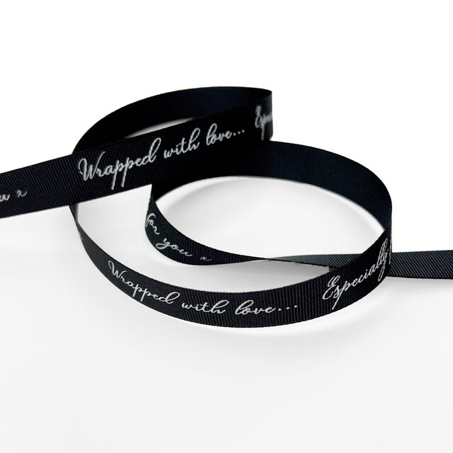 16mm 'Wrapped With Love' Ribbon - Black (5m)