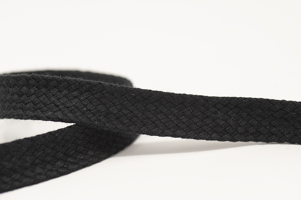 Black 100% Cotton 14mm Wide Flat Tubular Drawstring Tape