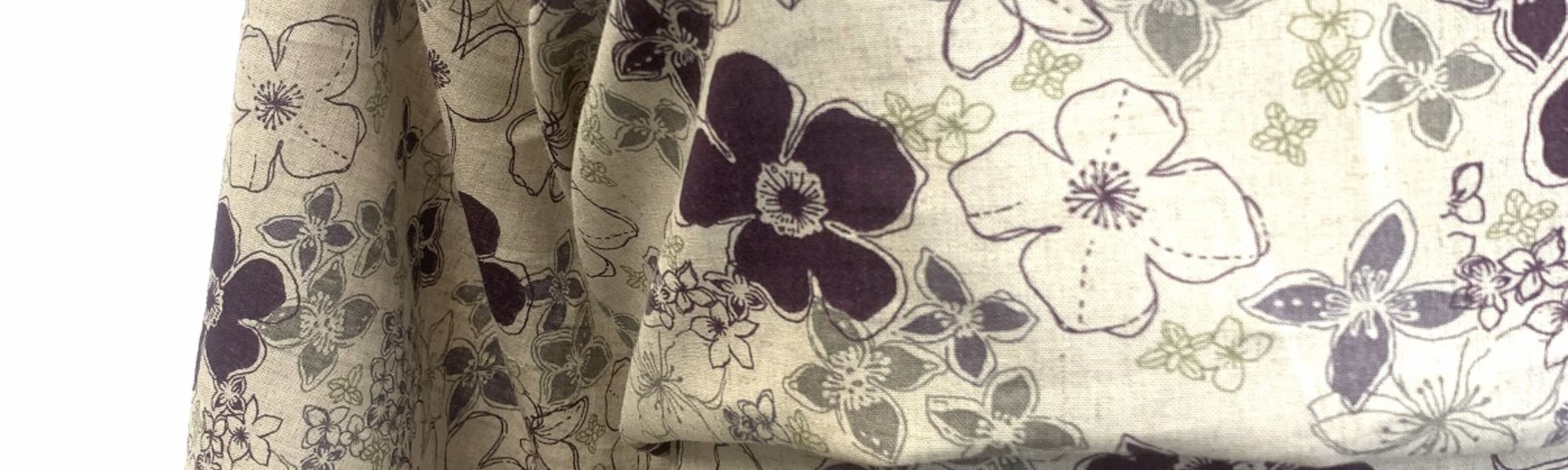 Lauren - Primrose - Delightful Designer Beige Purple Floral Linen Viscose Shirting Fabric - Close Up 2