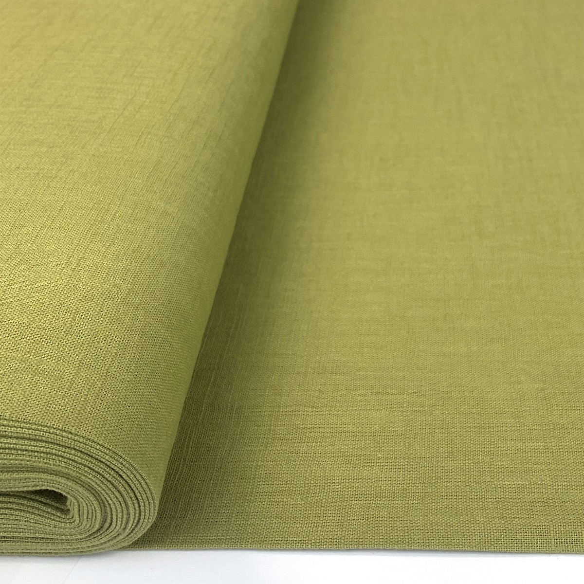 Pure Linen - Chartreuse - 100% Plain Dyed Linen Suiting Fabric - CLose Up Roll Fabric Photo 