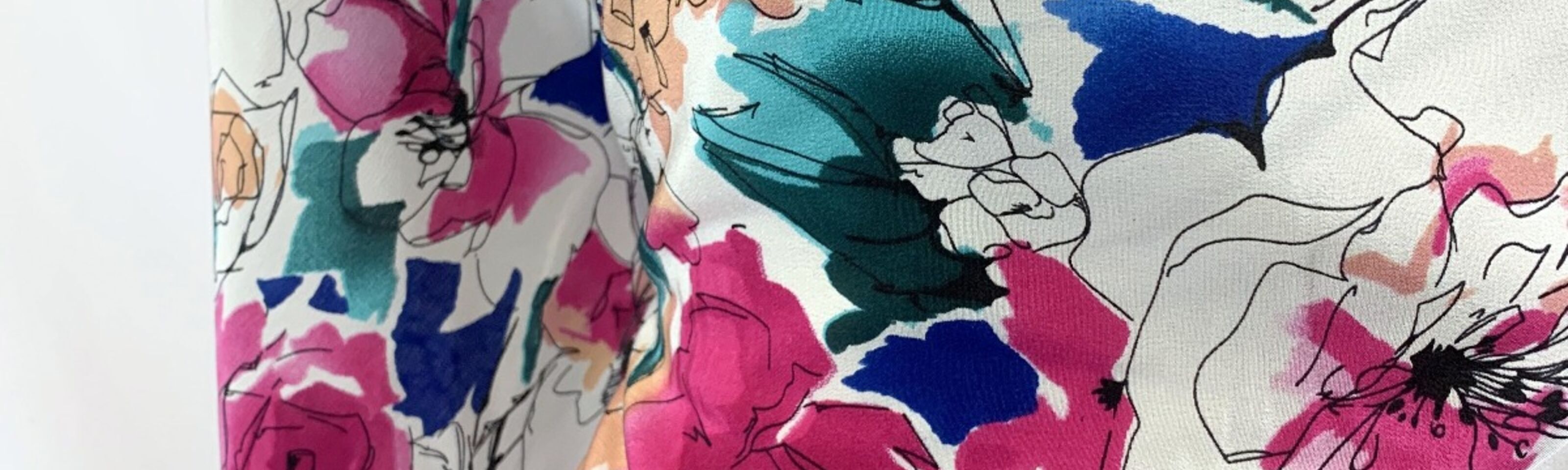 Silk - Artists Dress - Floral Design Multicoloured Dress Fabric - Close Up