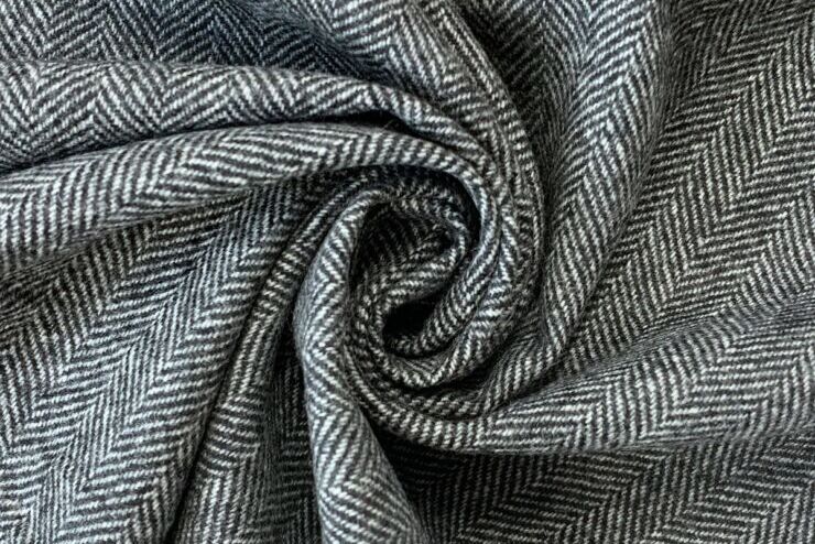 Great & British - Grey - Wool Fabric Herringbone - Swirl