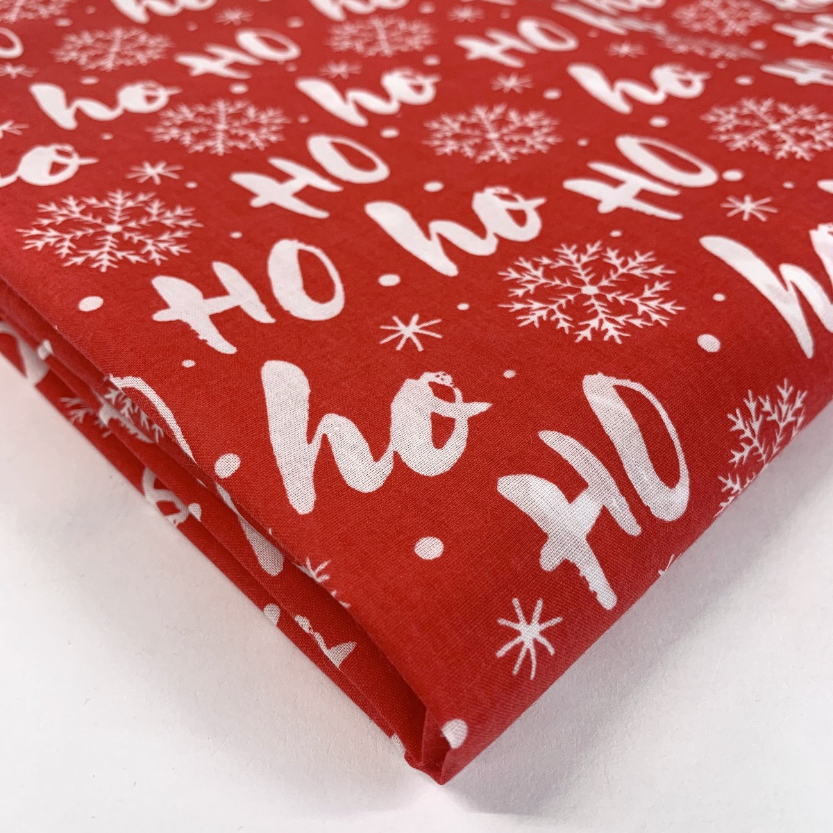 Christmas PolyCotton - Ho! Ho! Ho! - White Red - Fold