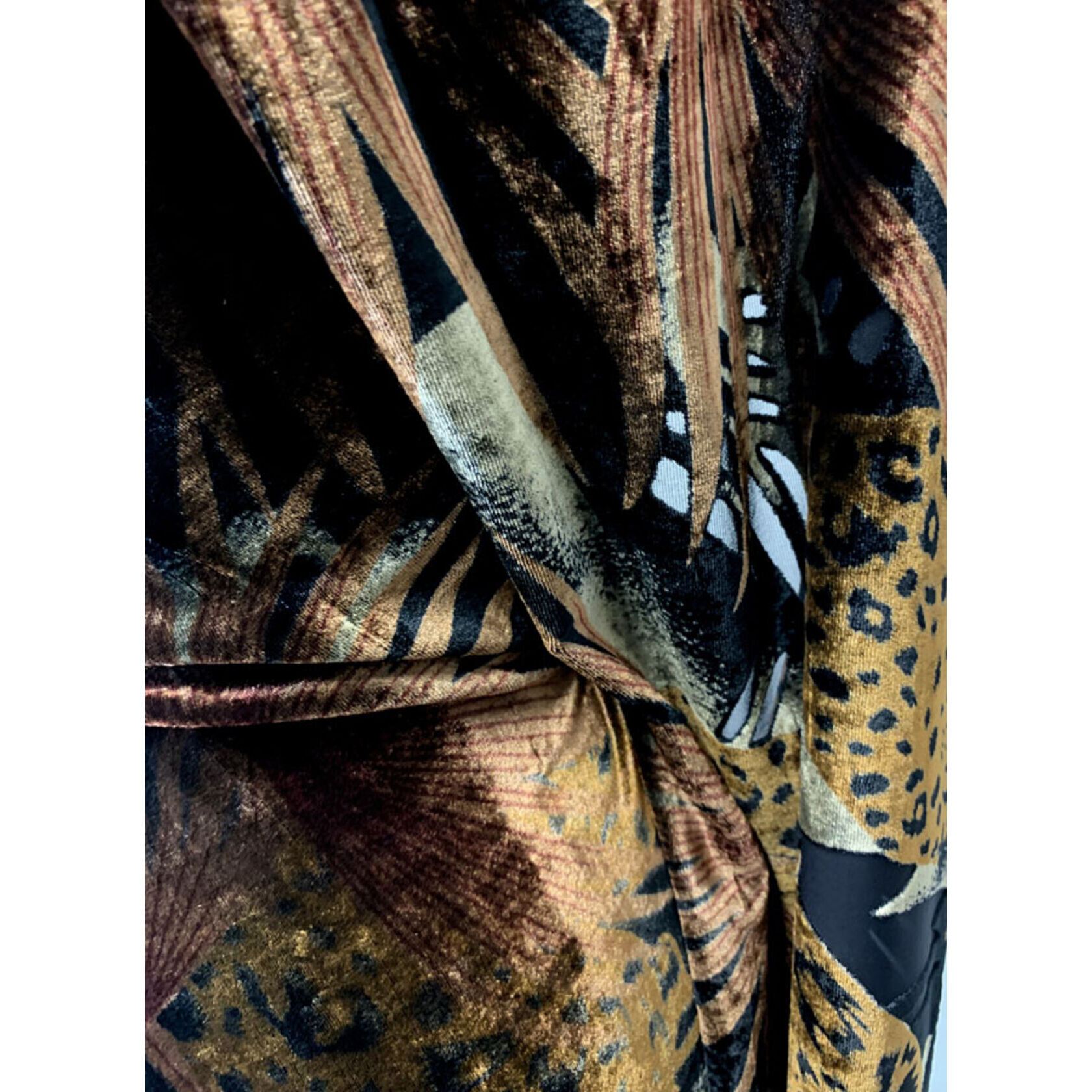 Opera - Black Brown Leaf Polyester Velvet Dress Fabric - Close Up Fabric Photo