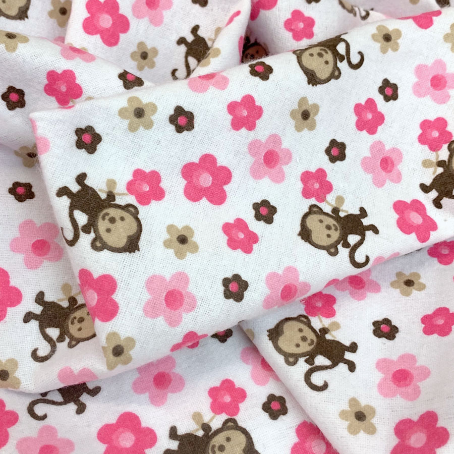 100% Cotton Flannel Fabric Material Wynciette ANIMAL PINK 