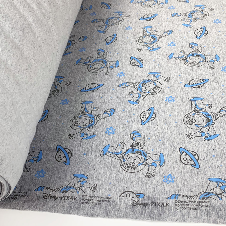 Disney Buzz Lightyear Brushed Back Cotton Jersey Fabric Grey