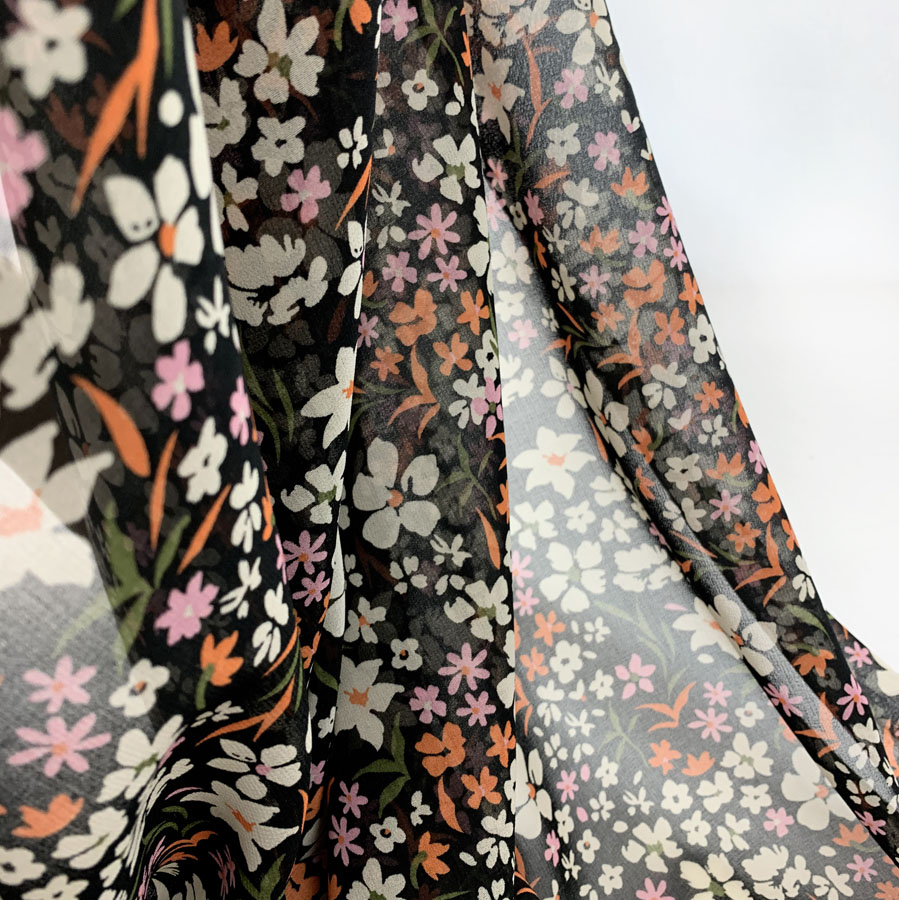 Black floral top chiffon fabric