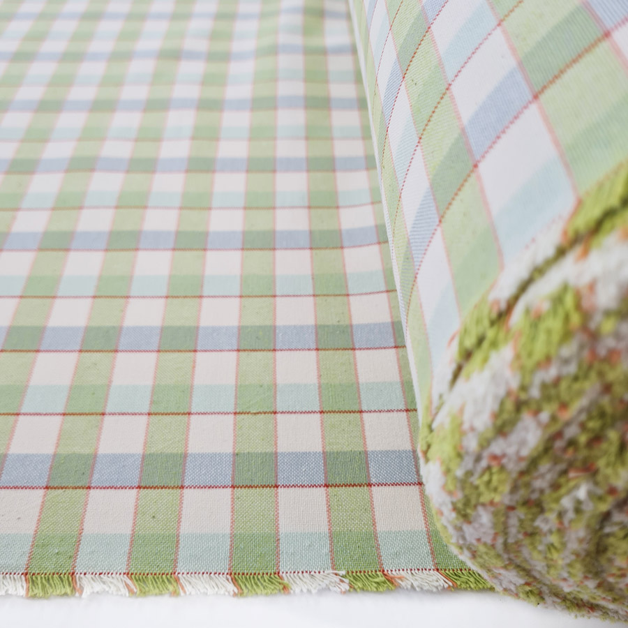 Green Blue Cream Checked Cotton Dress Fabric Joy of Spring