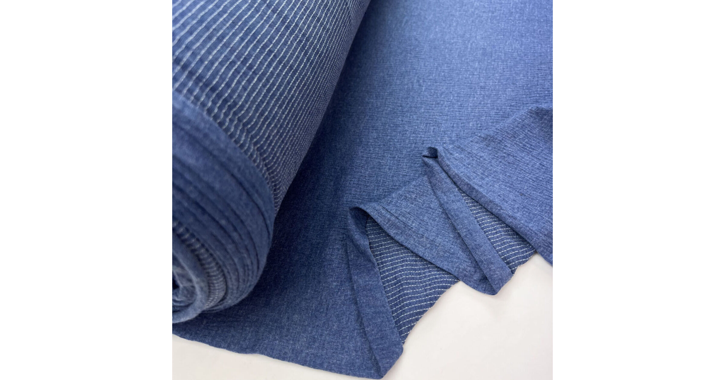 Italian Knitted Polyester Blue Dress Fabric Denim Jersey Crinkle