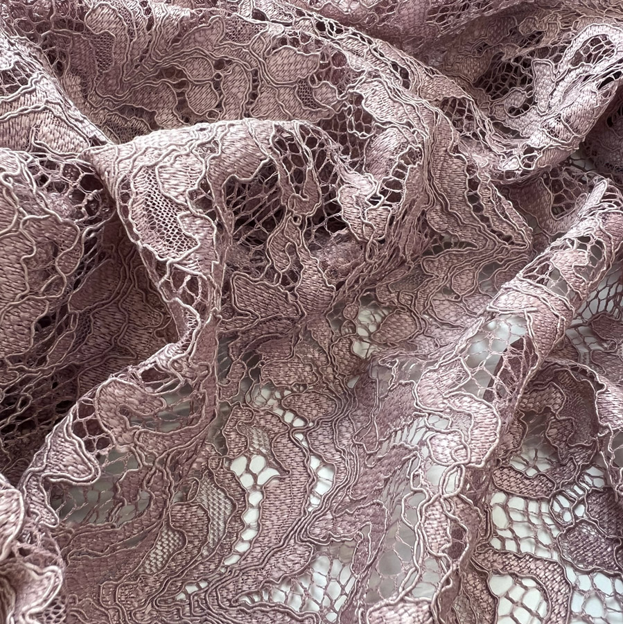 Floral Corded Dress Fabric Double Scallop Lace Dusky Pink