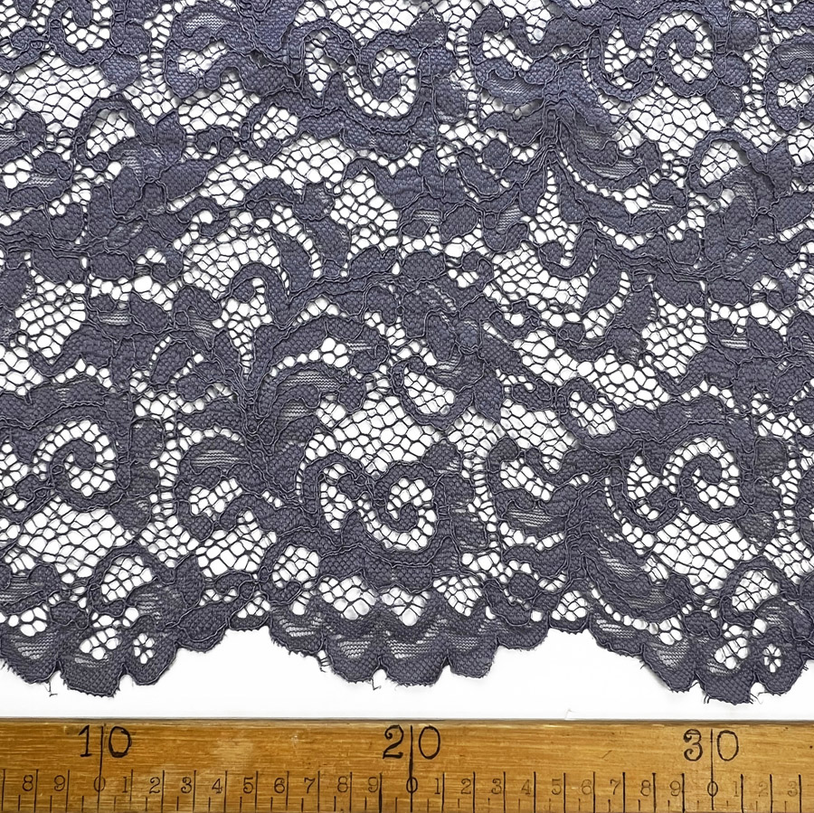 Floral Corded Dressmaking Fabric Double Scallop Lace Grey