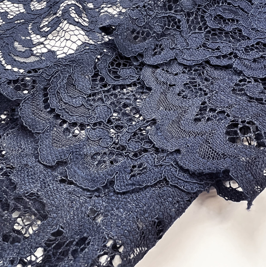Floral Corded Dressmaking Fabric Double Scallop Lace Navy