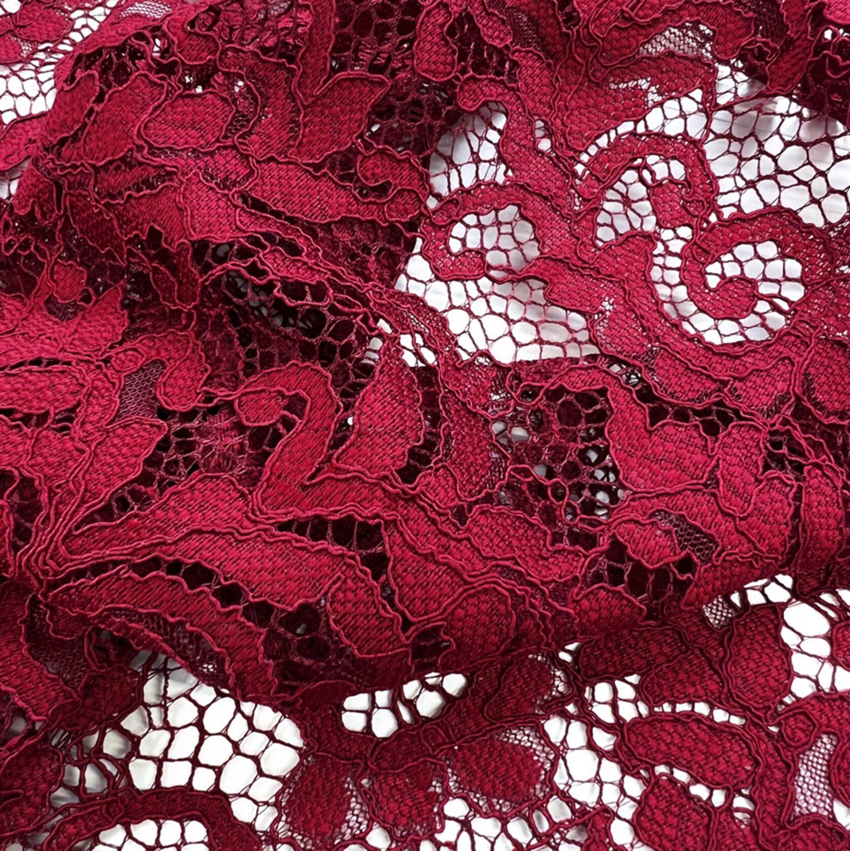 Red Floral Corded Dress Fabric Double Scallop Lace Wine