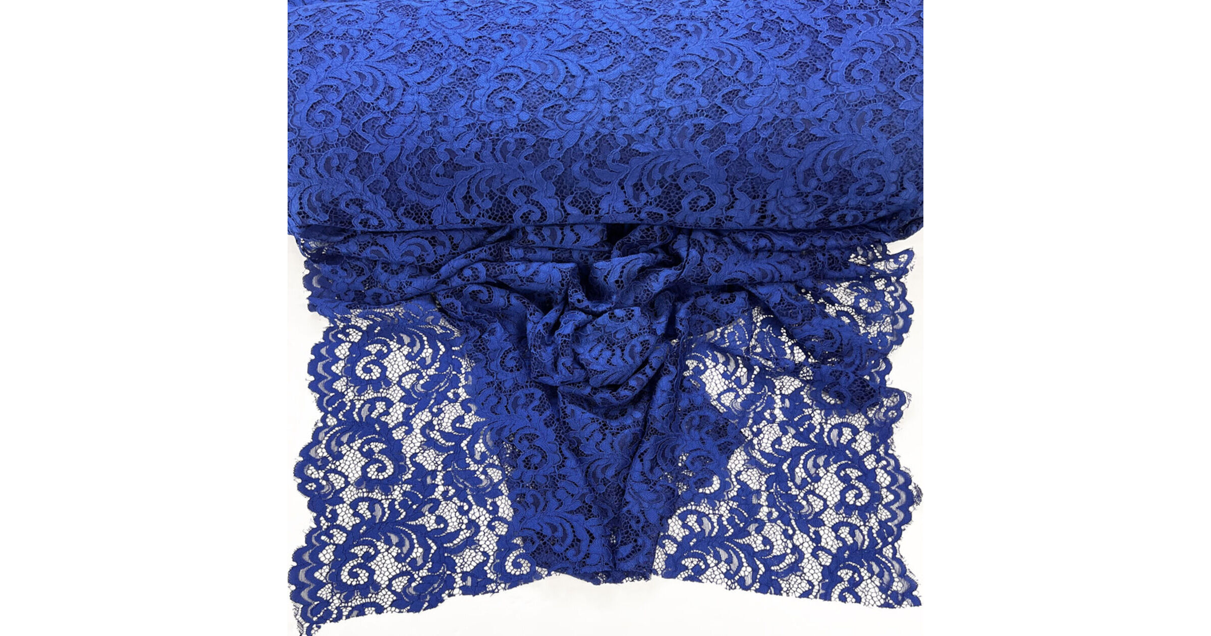 Blue Floral Corded Dress Fabric Double Scallop Lace Royal