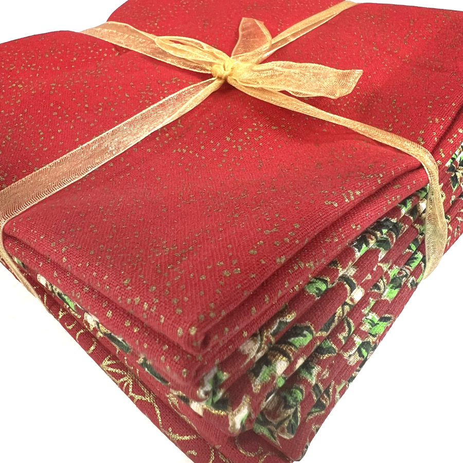 Christmas Cotton Fat Quarter Craft Fabrics Glitter and Red
