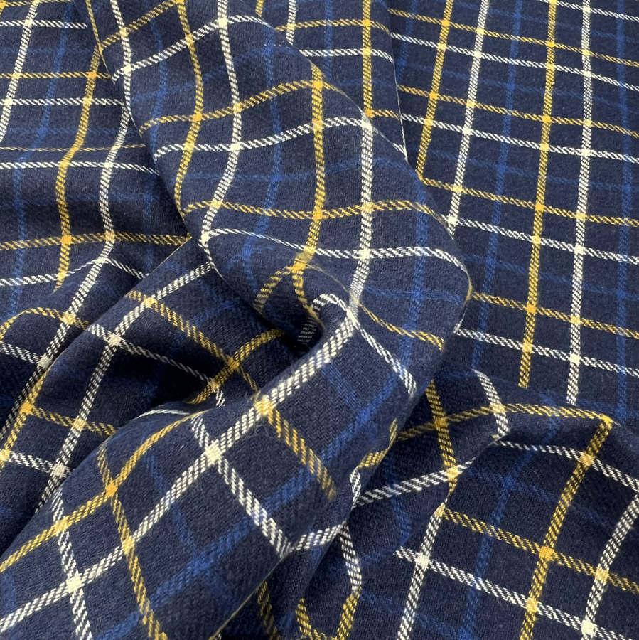 Cotton Check Flannel Fabric  Brushed & Cosy - Navy Sunshine