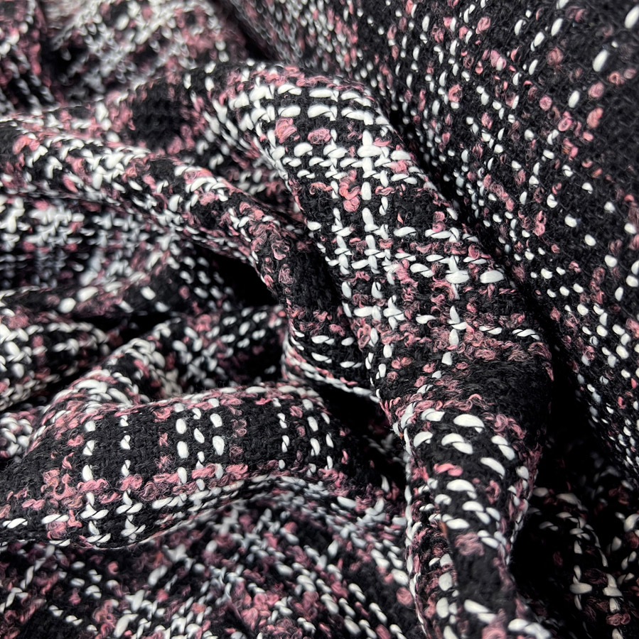 Polyester_Knitted_Check_Fabric_Pink_Black_White_Rose_Tinted_Boucle_CU