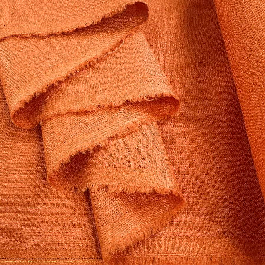 Remnant (80cm) - Woven Washed Pure Linen Dressmaking Fabric - Orange