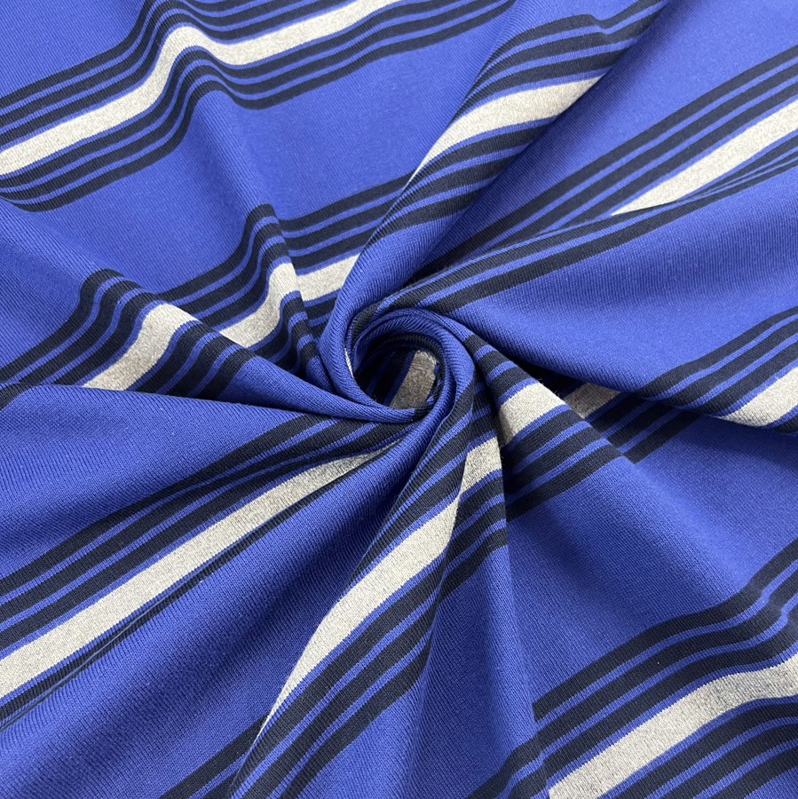 Designer Cotton Blue Striped Jersey Dress Fabric Royally