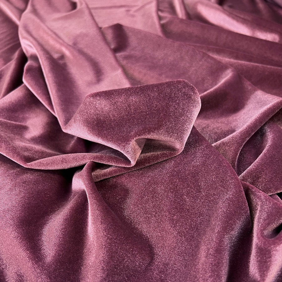 Plain Velour Dress Fabric  Carly Stretch Velvet - Dusky Pink
