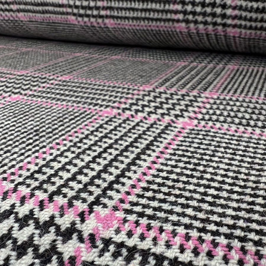 Polyester Wool Mix Tartan Dogtooth Coat Fabric Big Bluff Pink