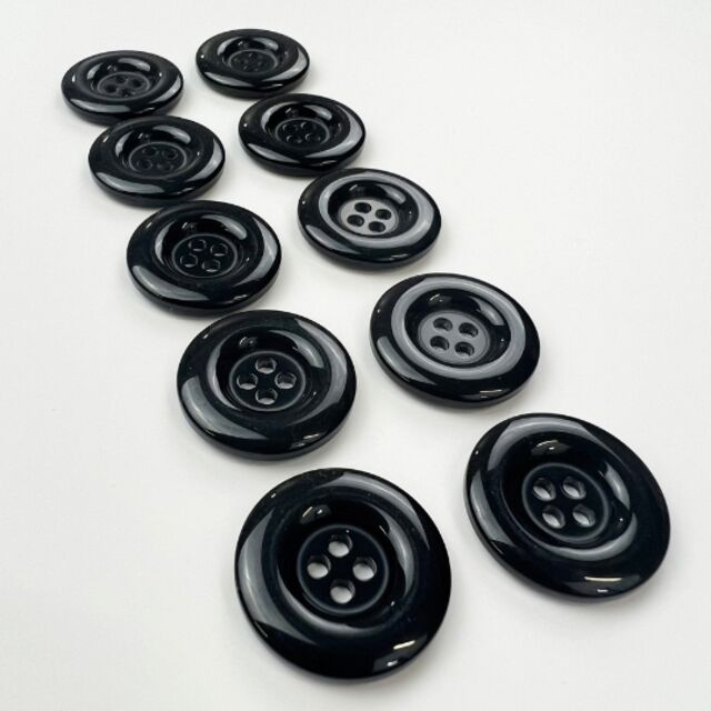 Pack of 10 Plain Black Plastic Buttons (24mm)