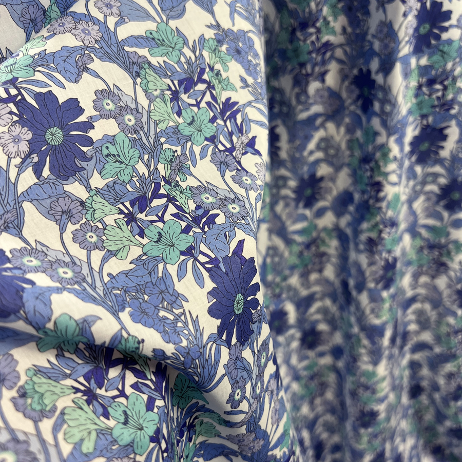 Floral Dress Fabric | Pima Cotton Lawn - Afternoon Delight - Blue