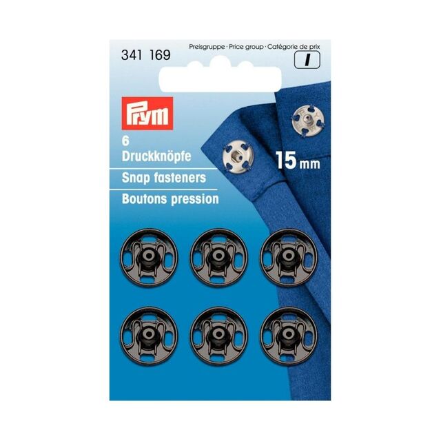 Prym - Sew-On Snap Fasteners - Black (15mm)