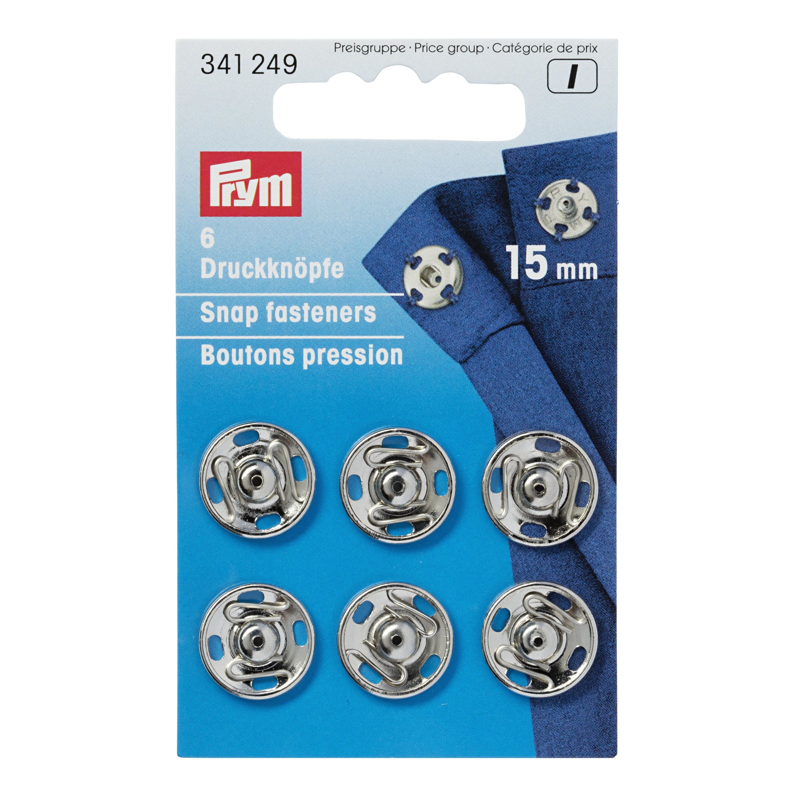 Prym - 15mm Sew-On Brass Snap Fasteners - Silver (341249)