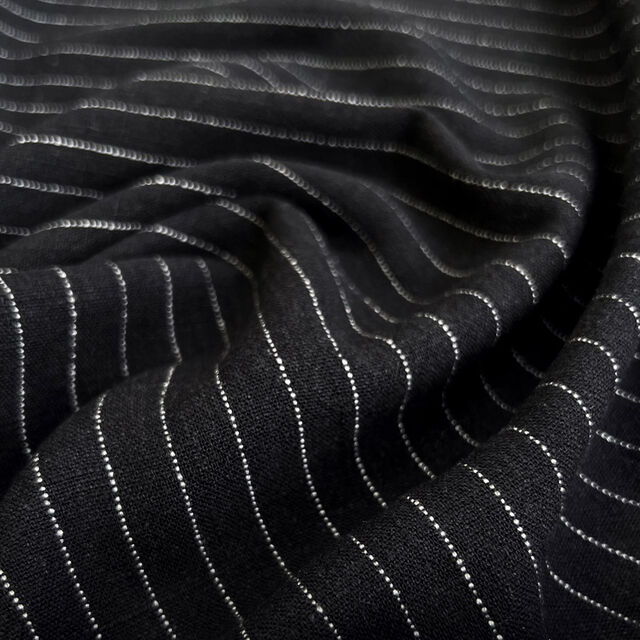 Striped Viscose Linen Slub - Black