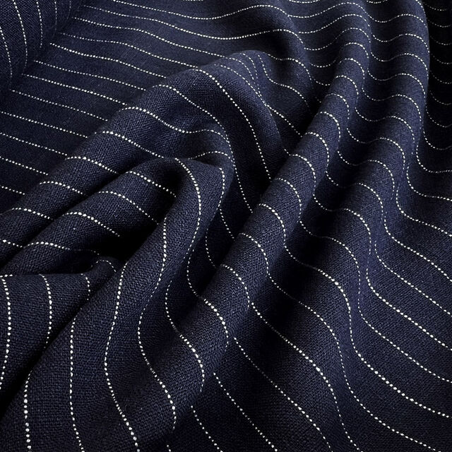 Striped Viscose Linen Slub - Navy