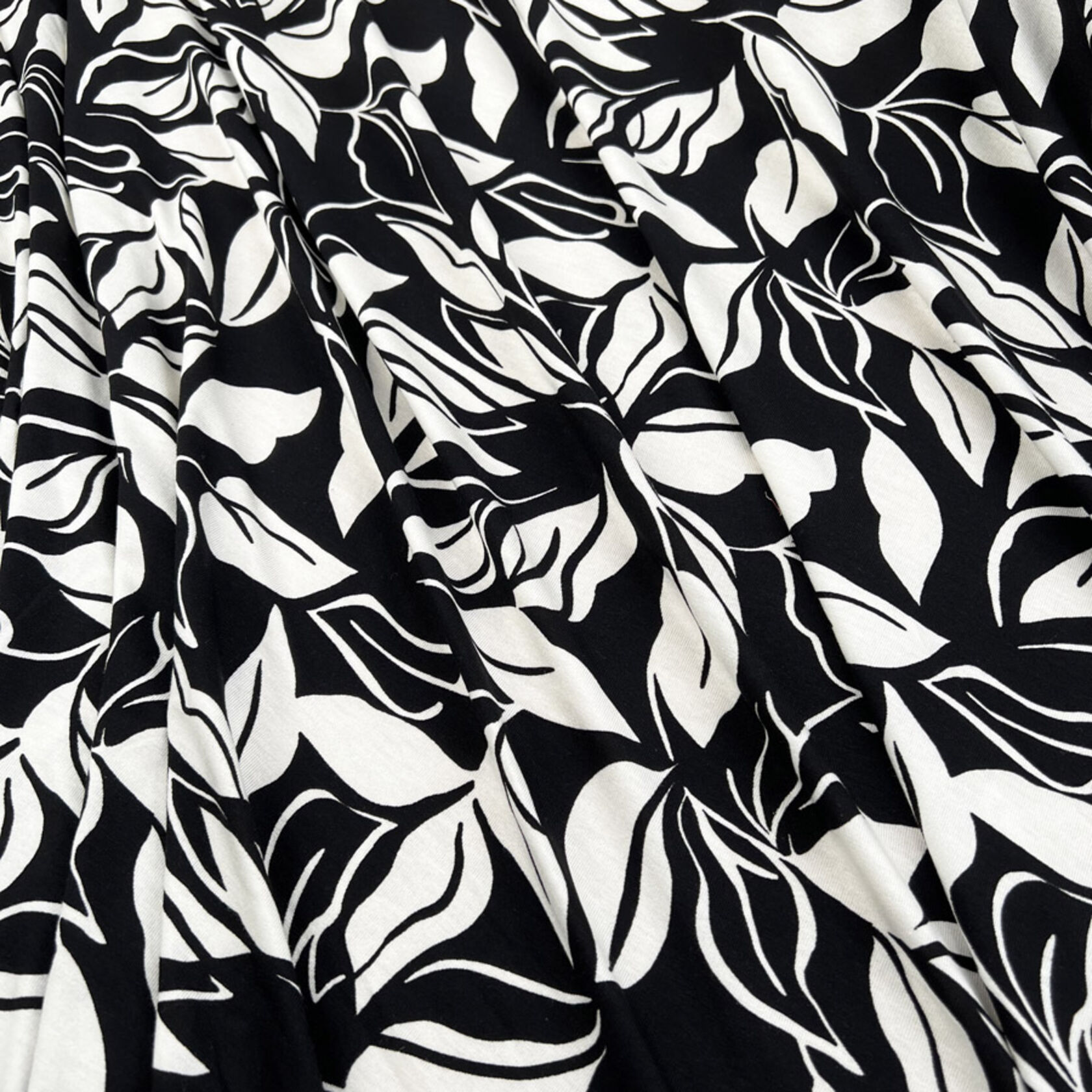Viscose Jersey Black Ivory Floral Fabric Shadow Garden