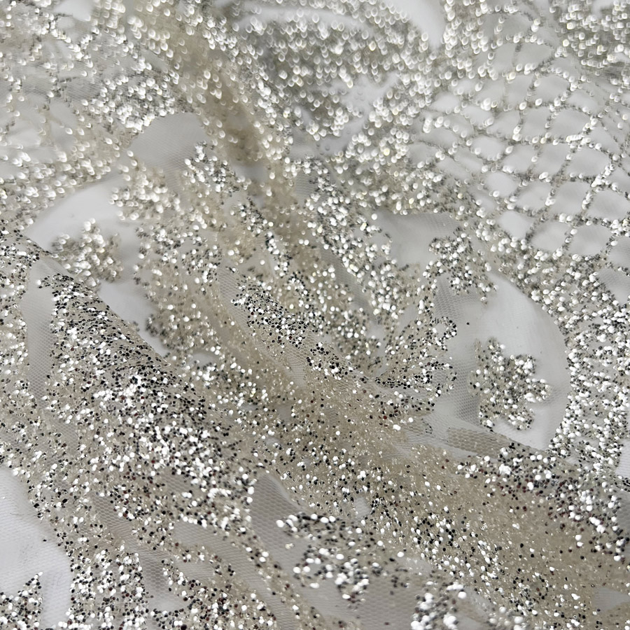 Sparkly Glitter Polyester Mesh Stretch Knit Fabric Billie Ivory