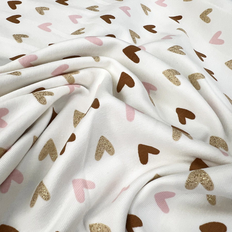 White Knit OekoTex Glitter Fabric Cotton Jersey Sparkle Heart