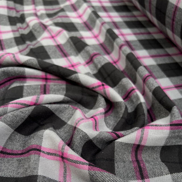 Brushed Cotton - Pink & Grey Check
