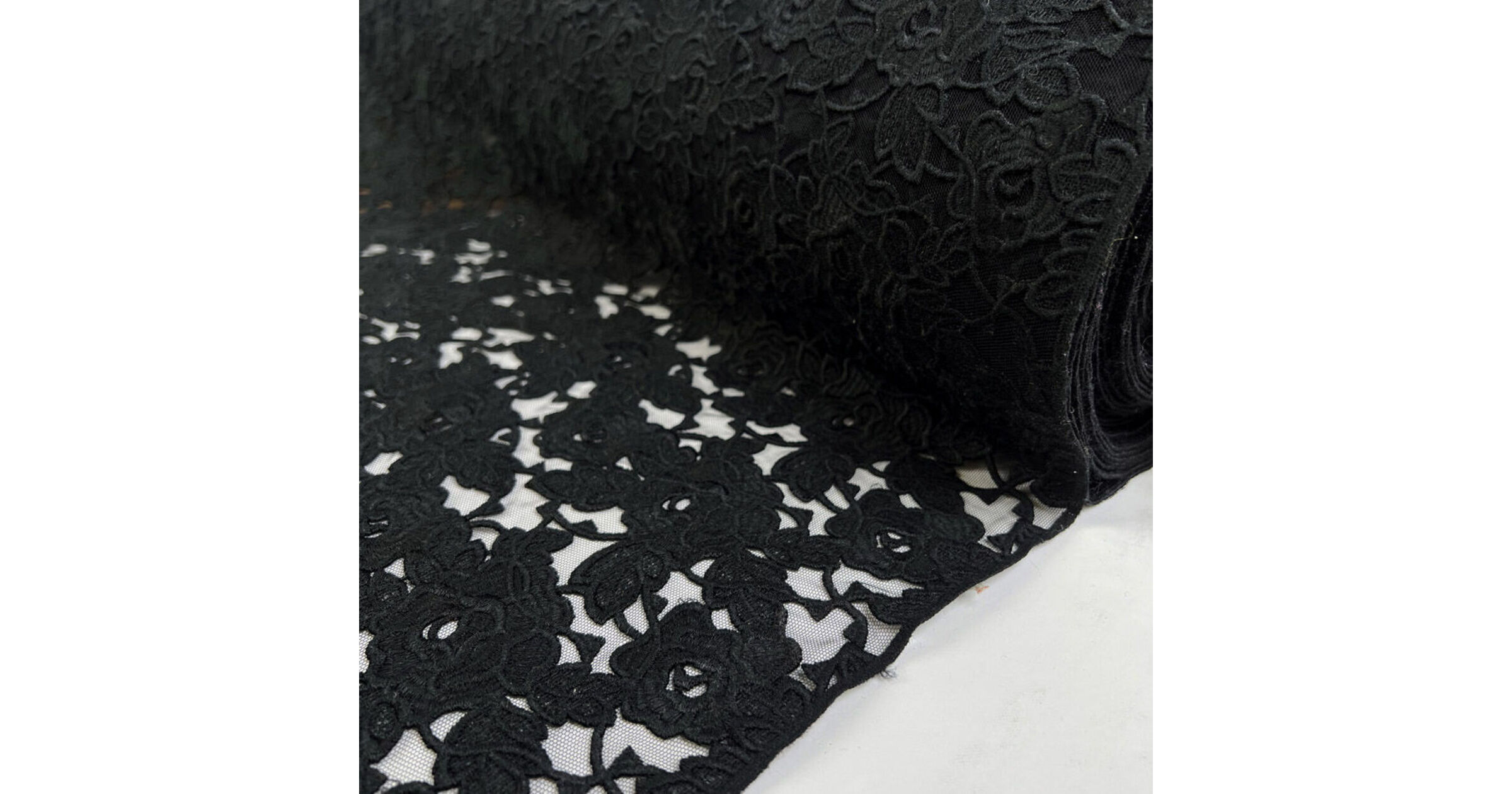 Italian Viscose Polyester Floral Guipure Lace Fabric Black