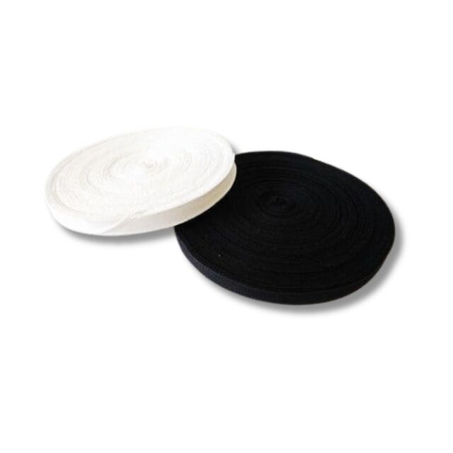 25mm Wide Cotton Tape | White / Black | 50m Roll